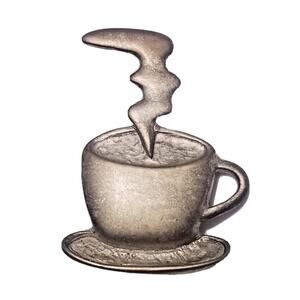 Mug Brooch Pin Steaming Hot Tea Coffee Metal Color- Silver Stamped NJD 2" Tall